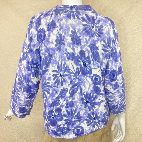 Coldwater Creek Cotton Purple Floral Leaf Cardigan - Picture 6 of 14